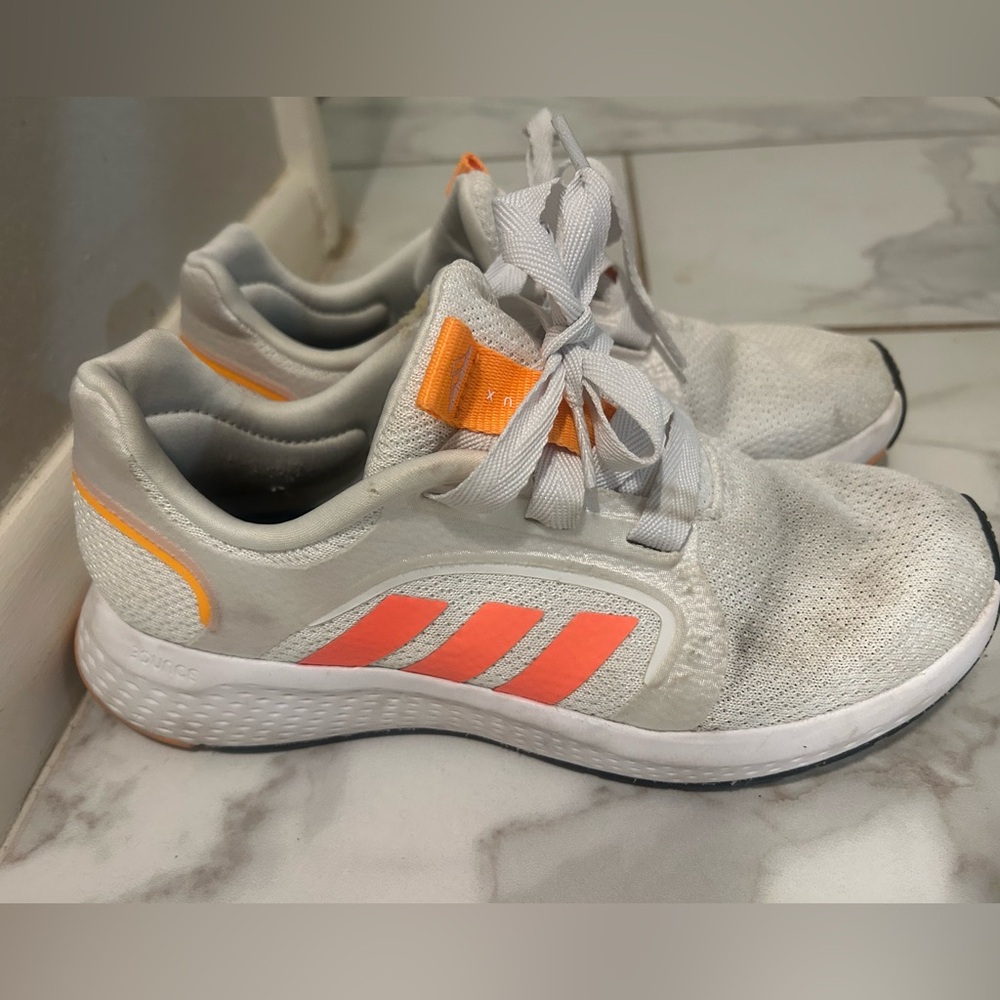Adidas White and Neon Orange Pink Sneakers